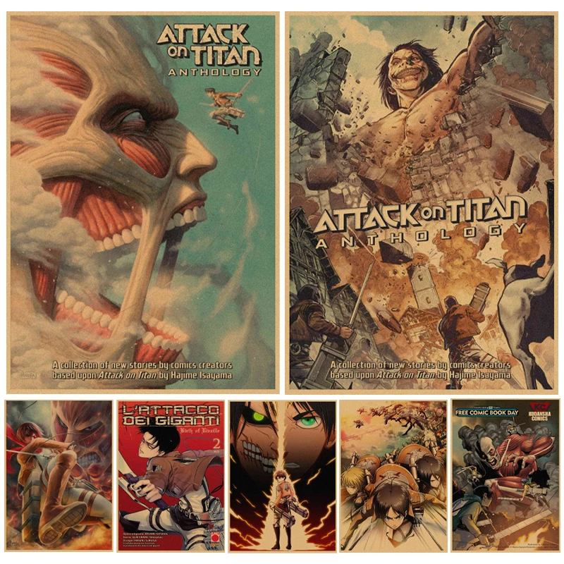 

Attack On Titan Poster Anime Decorative Painting Vintage Kraft Paper Poster Wall Sticker Picture Interior Japanese Classic Anime
