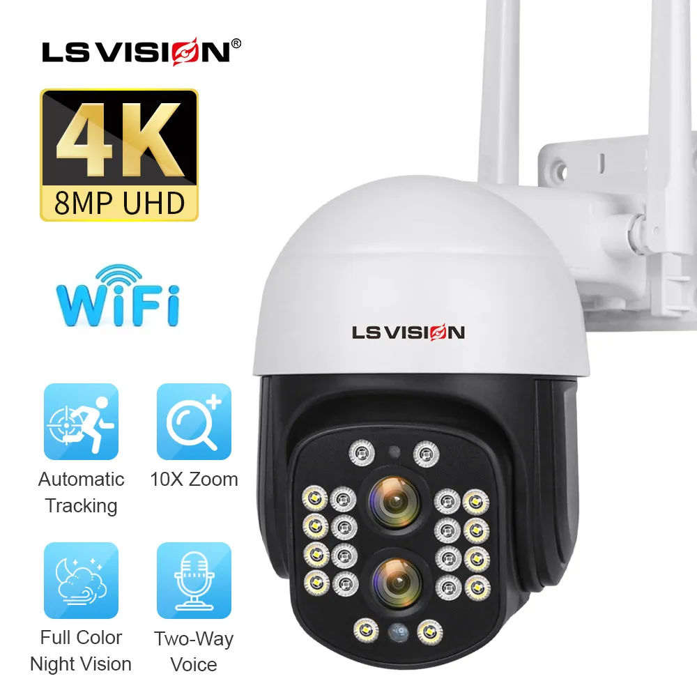 

LS VISION 4K 8MP PTZ IP Camera Dual Lens WiFi Outdoor Security Cam CCTV Video Surveillance AI Human Detection 10X Optical Zoom