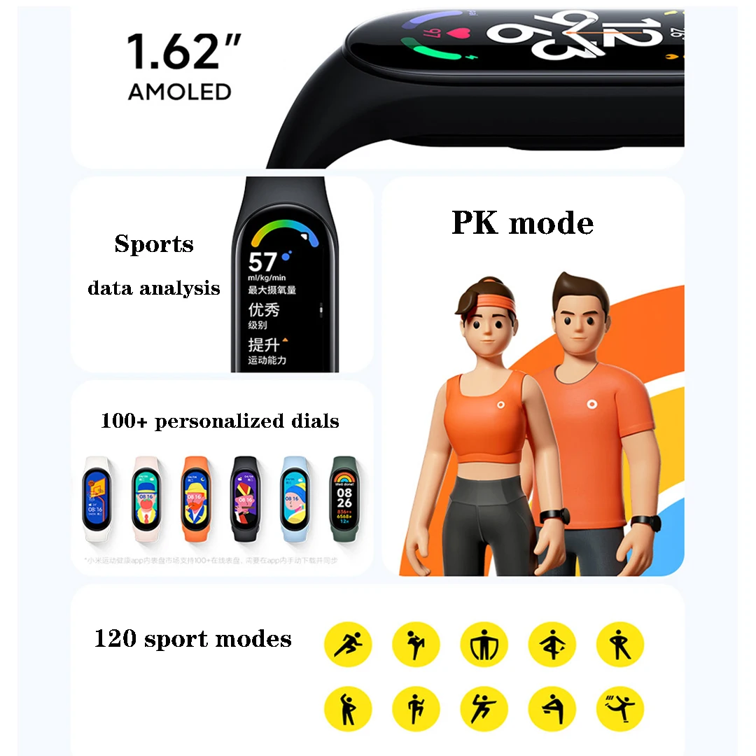 Умный Браслет Xiaomi Mi Band 7 1 62 дюйма AMOLED Bluetooth 5 2 120 режимов |