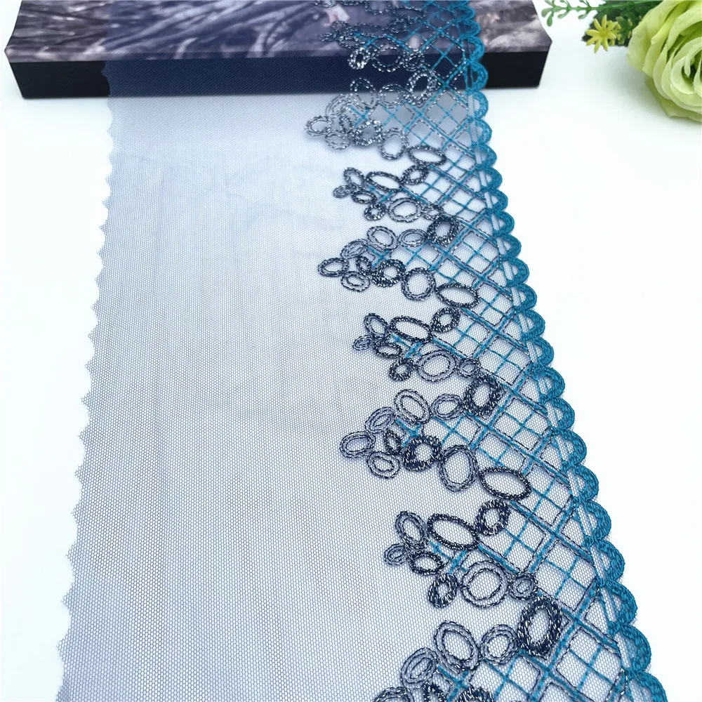3y/Лот, ширина 17,50 см, синяя Мерцающая вышивка, кружевная отделка, фольга, нижнее белье, шитье, Рукоделие, сделай сам, одежда, ткань, аксессуар для одежды