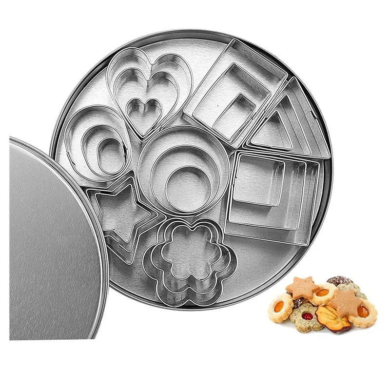 

Metal Mini Cookie Cookie Cutters Set Easy Press Round Pastry Fondant Bake Biscuit Baking Mold 24 Pcs Geometric Forms for Cookies