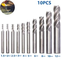 10pcs hss end mill 4 flutes straight shank milling cutters for metal drill bits 1 5 12mm cnc router bit woodworking tools