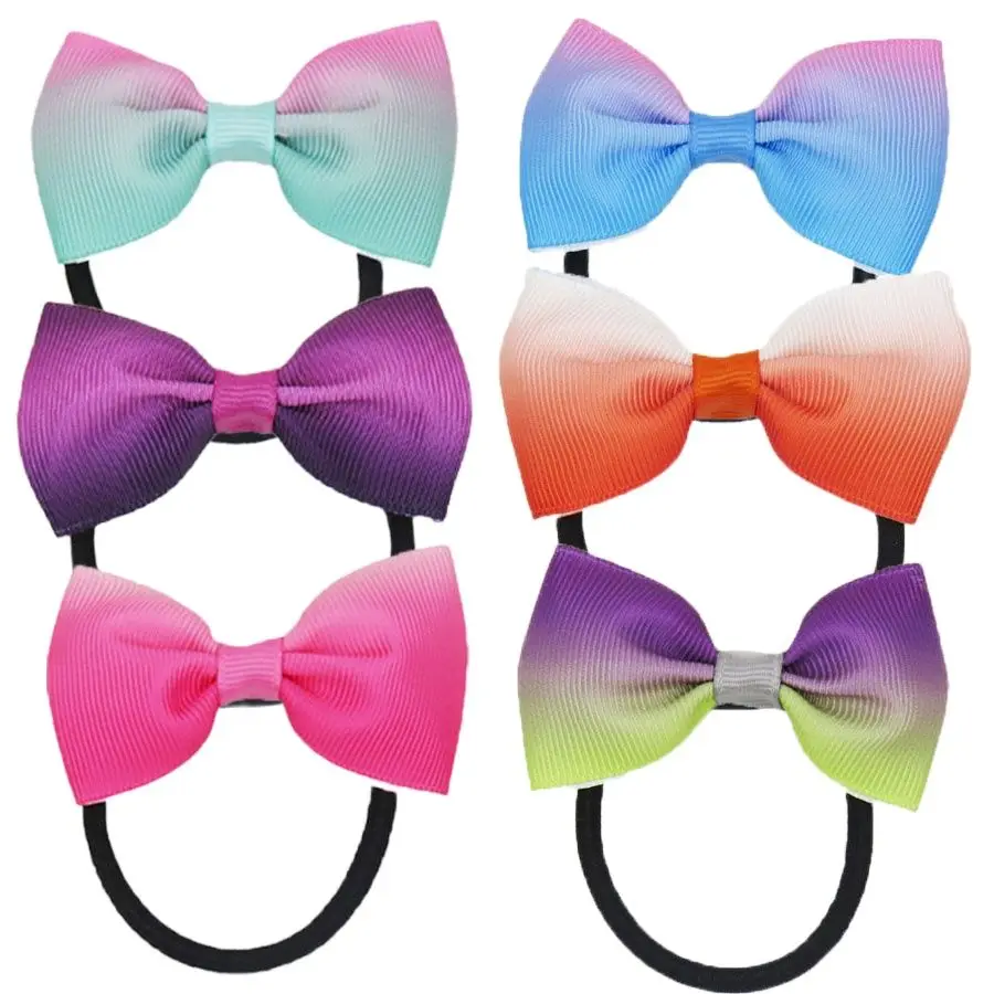 

10PCS/LOT Pretty Double Color Barrettes for Children Baby Girls Ribbon Elastic Hair Bands Bows Hair Accessories Best Friend Gift