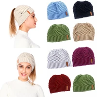 winter knitting hats winter women hat ladies girl stretch knit hat with tag messy bun ponytail beanie holey warm hats caps