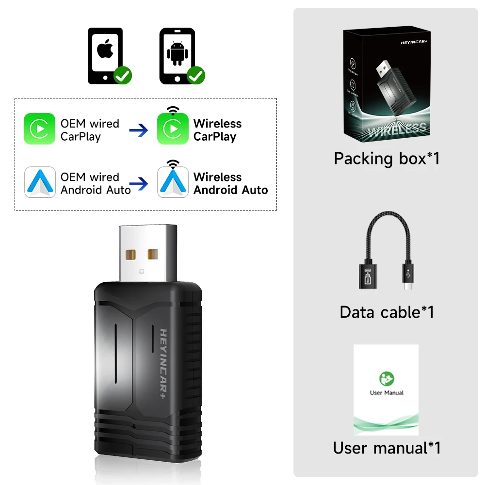 

Беспроводной Адаптер HEYINCAR 2026 Для Android Auto И CarPlay 2-в-1, Умный Донгл, Совместимый С Toyota, Kia, Hyundai, VW, Mazda