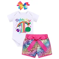Infant Baby Girls Coco-melon Themed Birthday Party Outfit Baby Girls Cake Smash Clothing Sequin Embellished Shorts