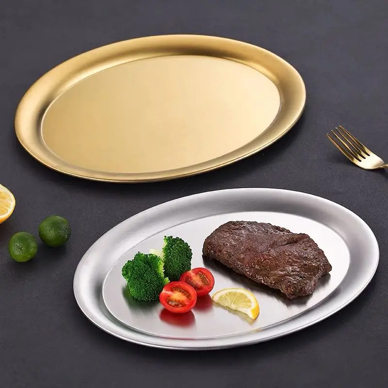 

Stainless Steel Gold Dining Plate Dessert Plate Nut Fruit Cake Tray Snack Kitchen Plate Western Steak Kitchen Plate Dish