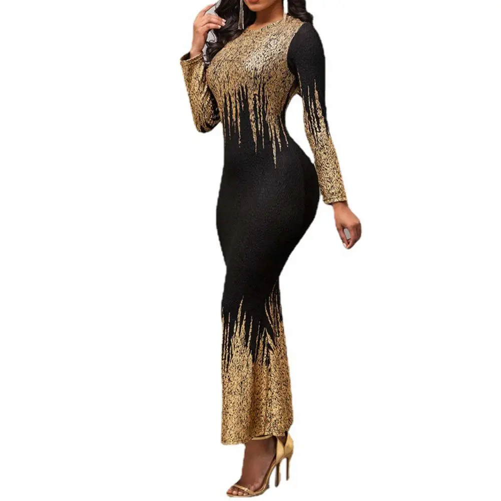 

Women Long Dress Long Sleeves Temperament Dressing Slim Fit Ankle Length Dress Bodycon Dress for Prom