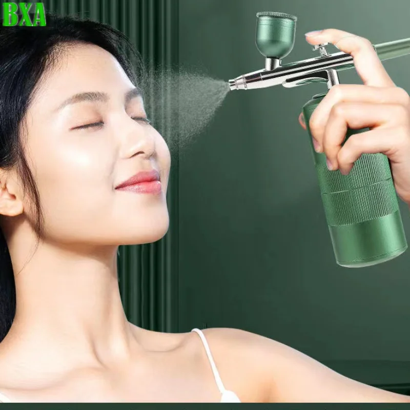 BXA Green Oxygen Injector Mini Air Compressor Kit Air-Brush Paint Spray Gun Airbrush For Nail Art Tattoo Craft Nano Fog Mist