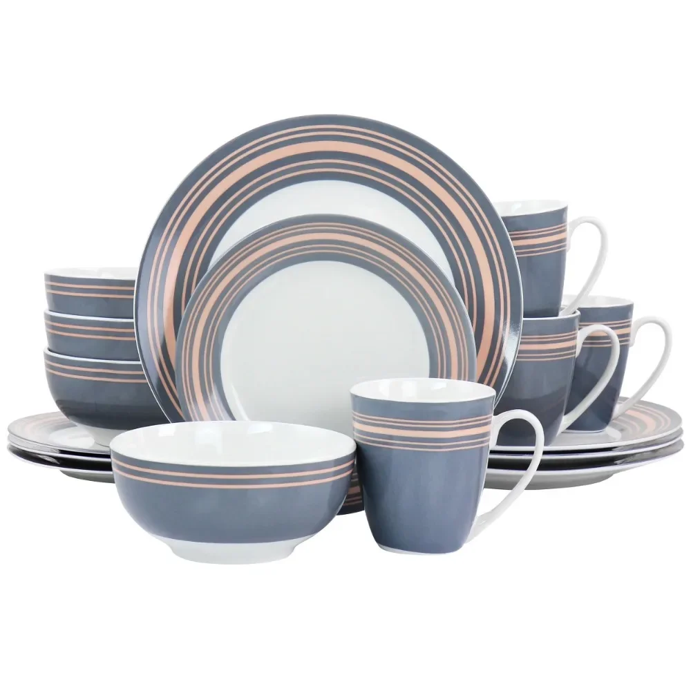 

Silver Wind 16 Piece Fine Ceramic Dinnerware Set in Gray and Pink