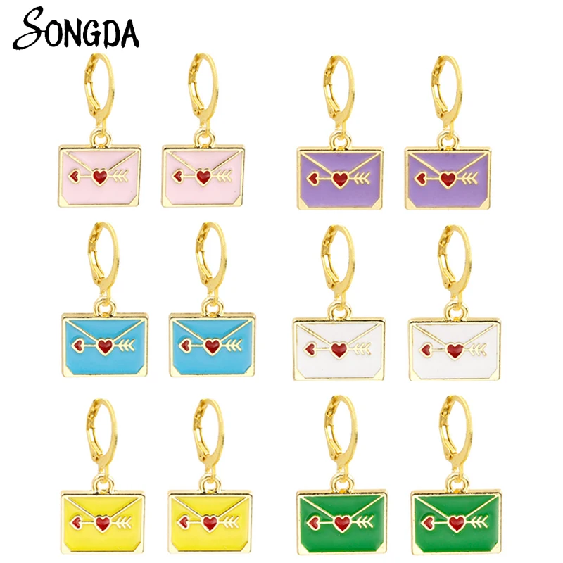 

Cute Enamel Love Heart Envelopes Huggies Earrings for Women Small Drop Earrings Dangle Handmade Charms Vintage Jewelry Wholesale