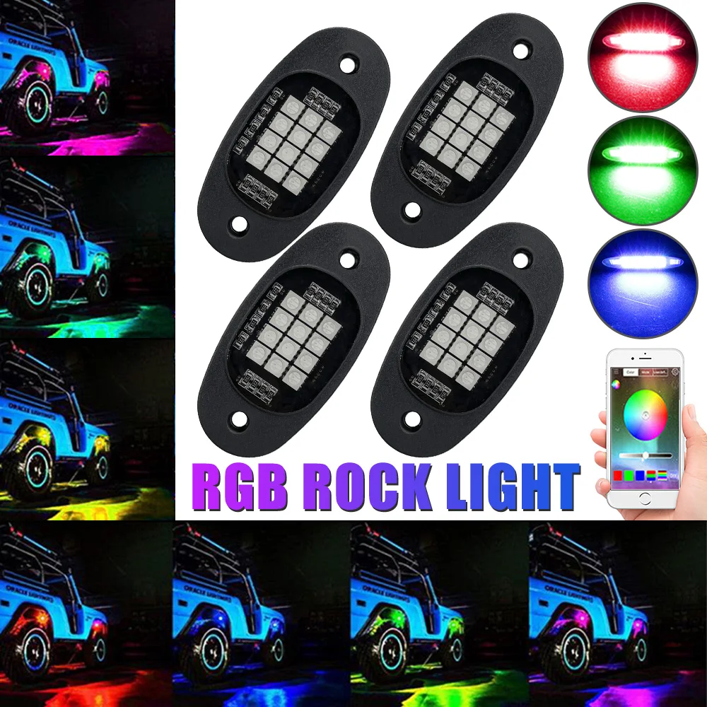 

4 в 1, водонепроницаемые светодиодные лампы RGB для джипа, грузовика, внедорожника