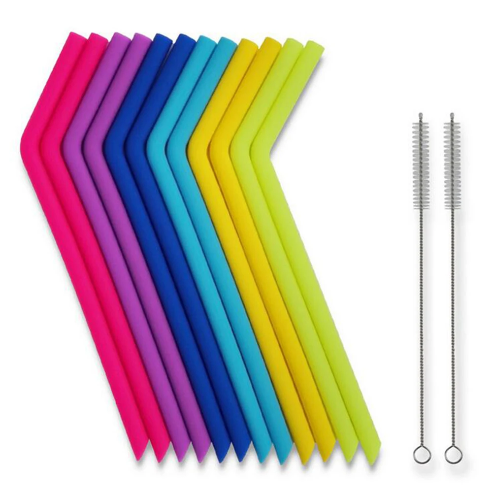 

10pcs Reusable Drinking Straws Silicone Extra Long Regular Size with 2 Brushes