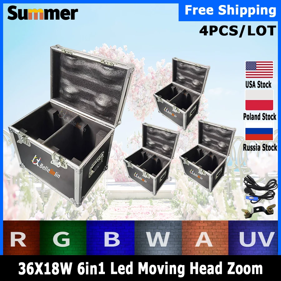 

No Tax 4Pcs Only Flight Case For 36x12W RGBW 4N1 Led Zoom Moving Head Wash Light DMX512 Led Moving Head Wash Effect Lights