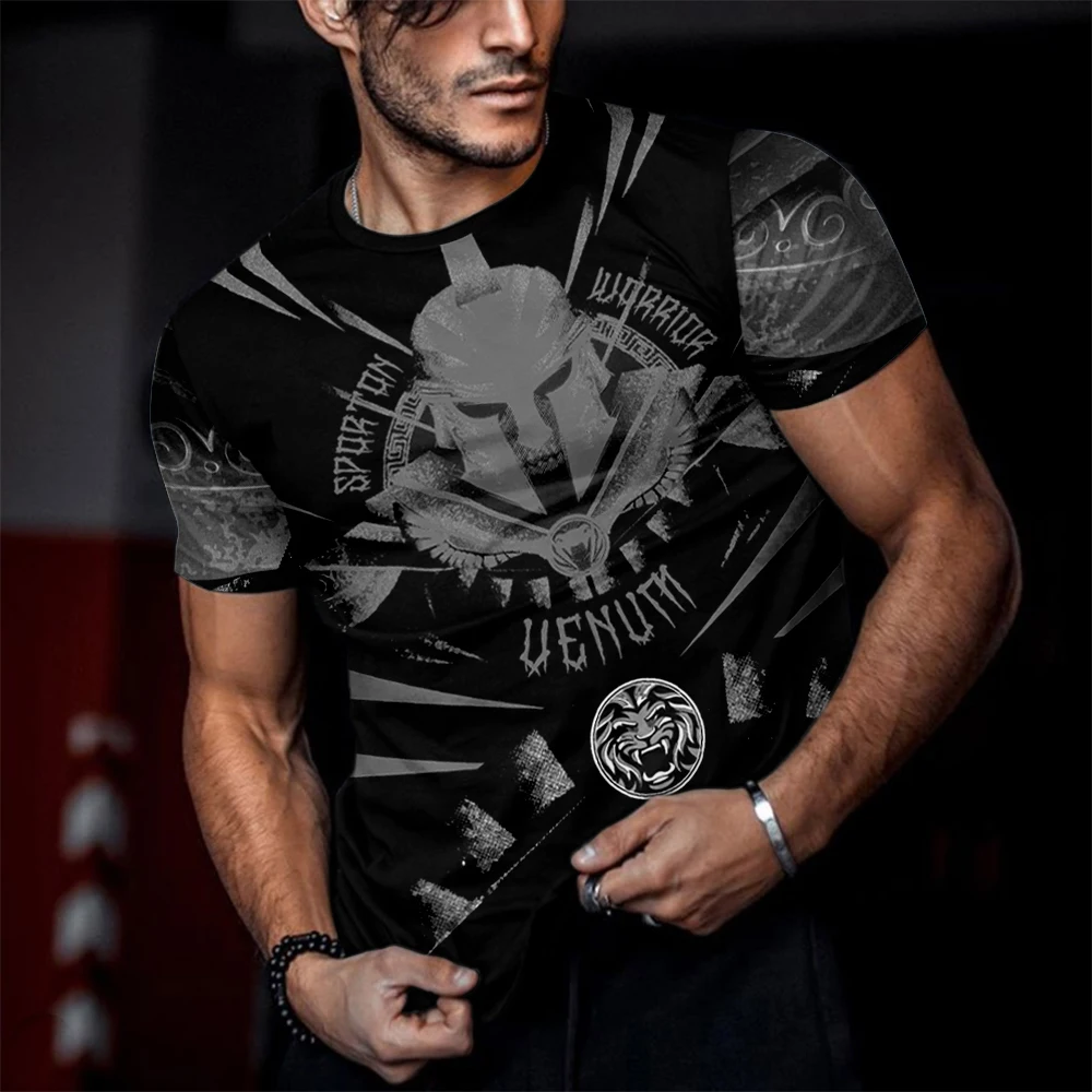 

2023 New Men's Summer Boxing Training Short Sleeve Top 3D Printing Crew Neck T-Shirt Slim Sports Backing Shirt
