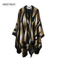 oversize deversible women winter knitted cashmere poncho capes shawl cardigans sweater coat slim contracted fashion tide 2022