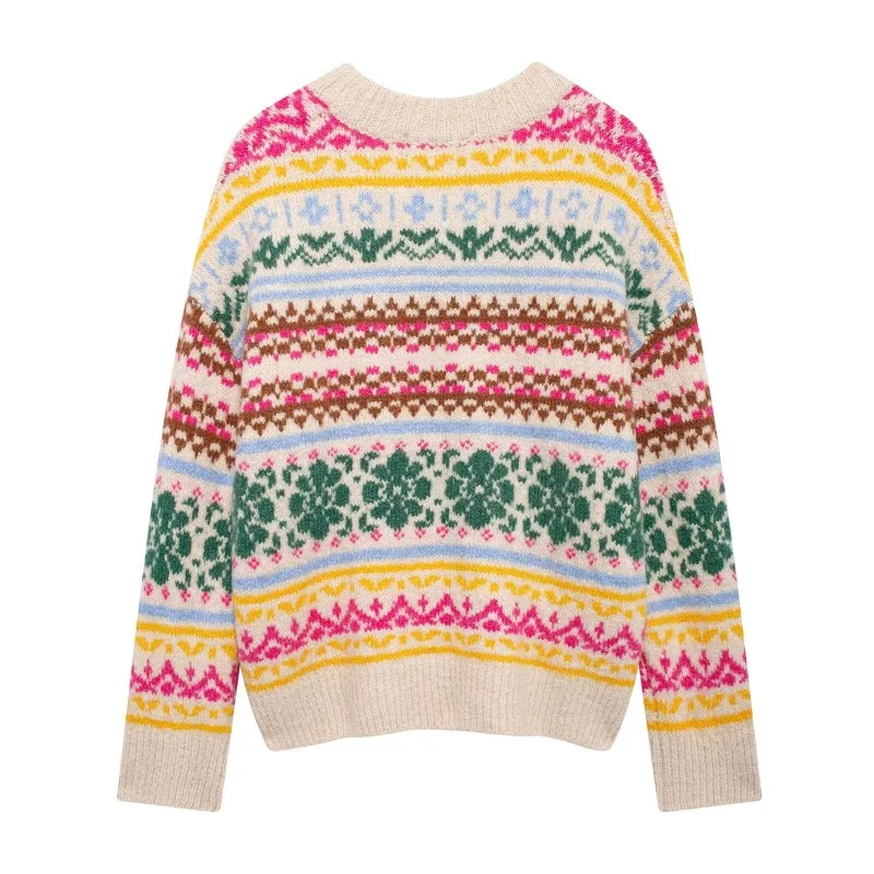 Topenomi модный жаккардовый вязаный пуловер женский американский ретро свободный