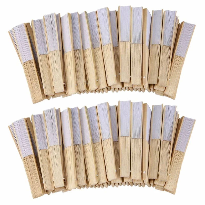 

100 Pcs White Folding Elegant Paper Hand Fan Wedding Party Favors 21Cm(White)