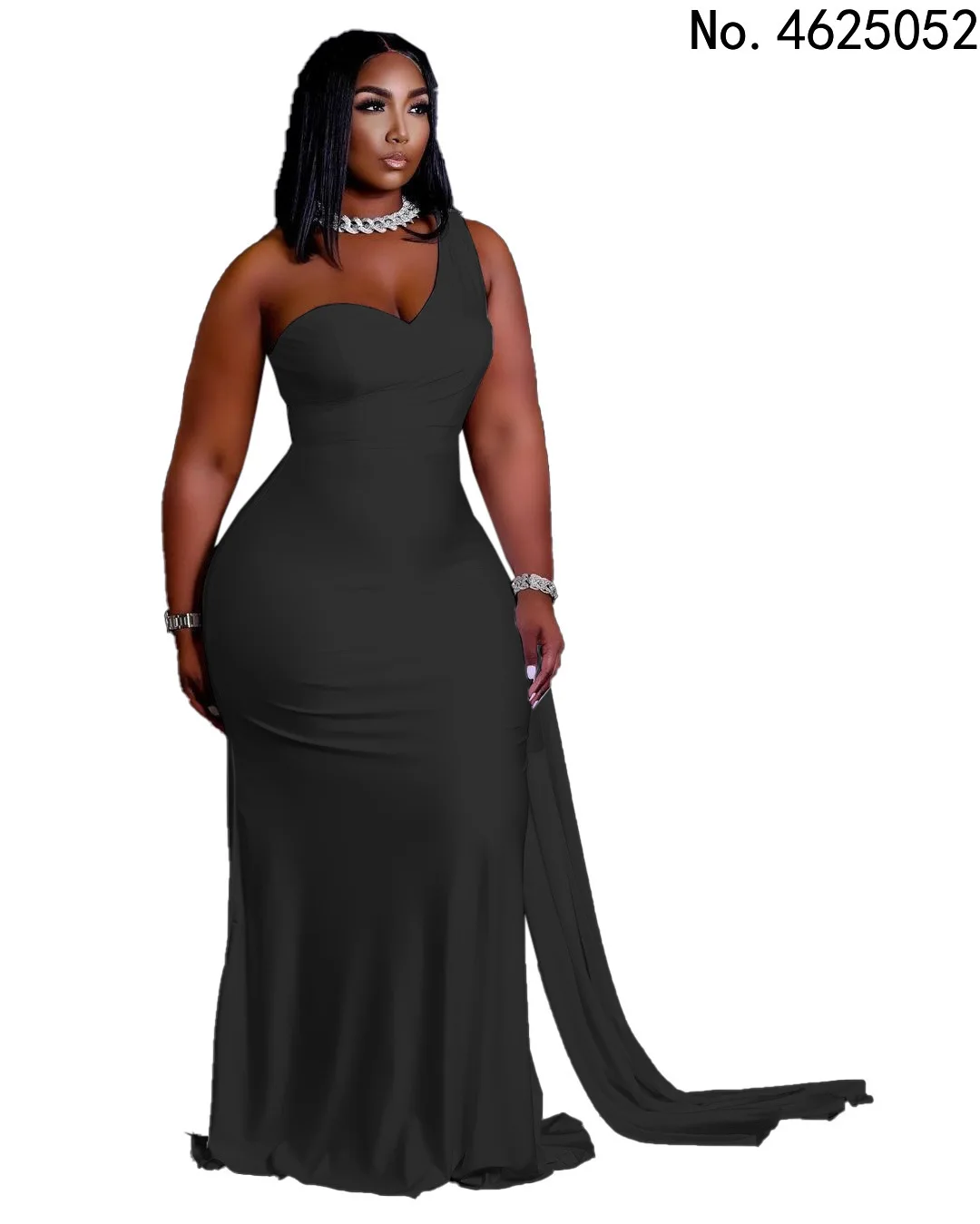 

Plus Size Asymmetric One Shoulder Long Maxi Dress 4xl Sexy Lady Sashes Tube Dress Evening Elegant Party Club Outfits Robe Femme