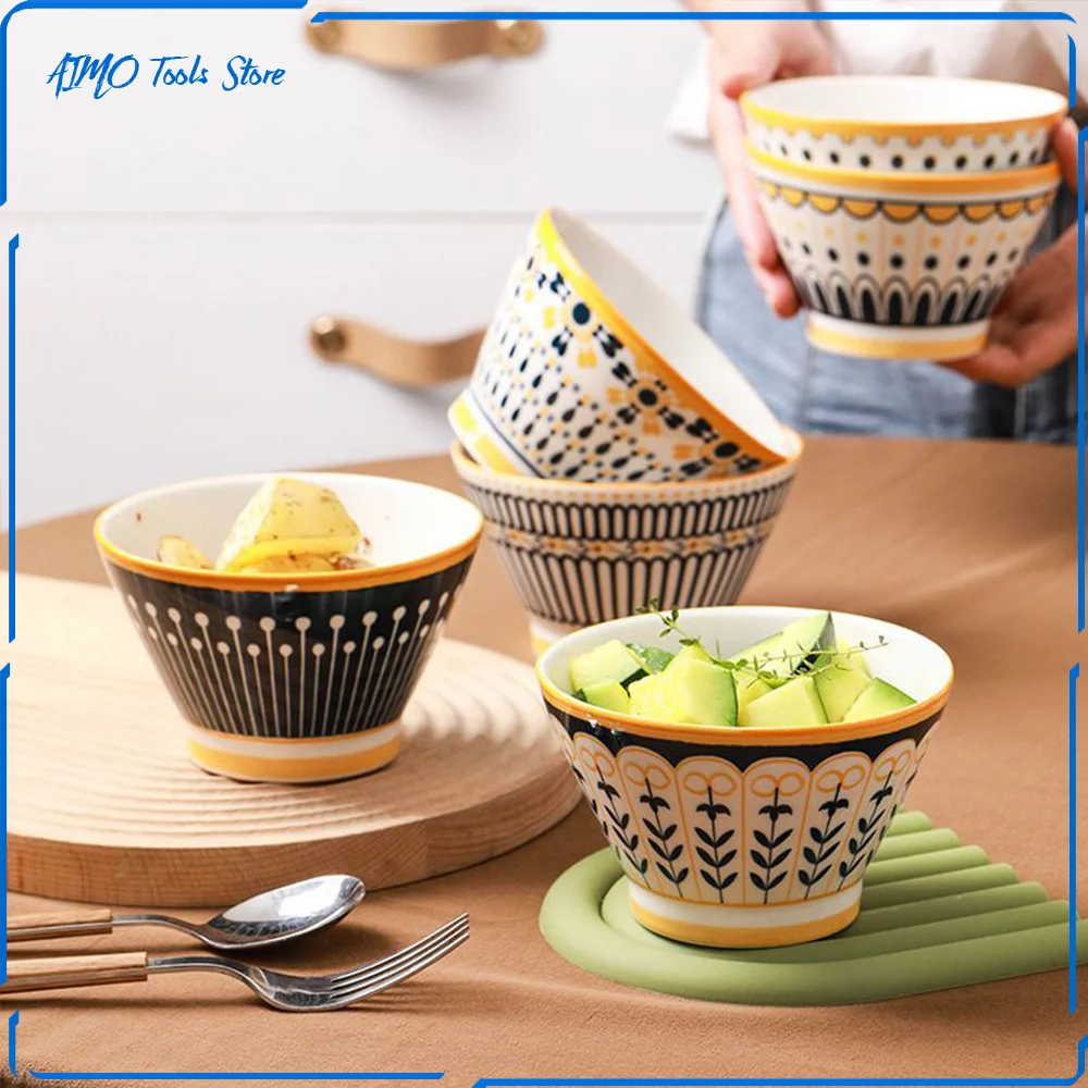 

5 Inch Nordic Ceramic Rice Bowl Cutlery Cute Salad Dessert Small Bowl High Feet Bowl Eating Bowl Suitable for Microwave