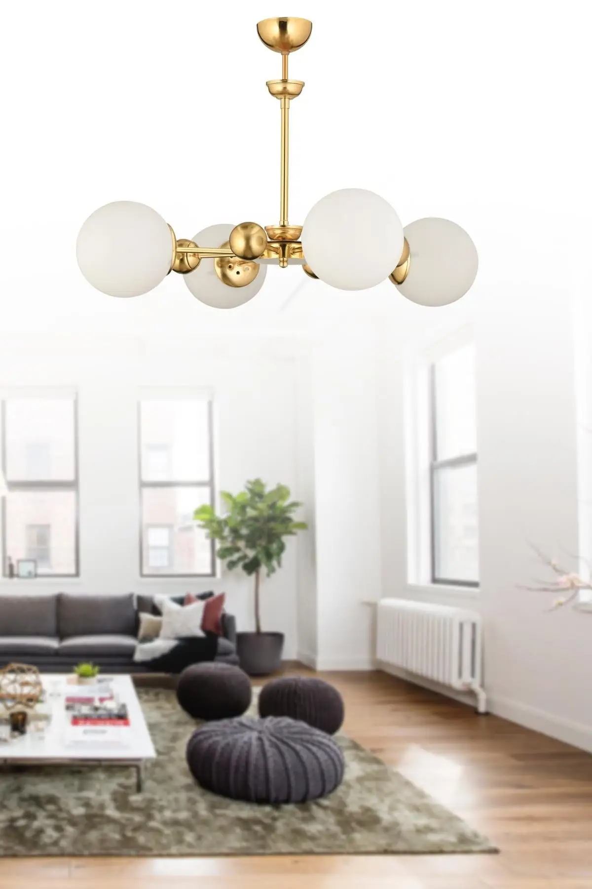 

Nairobi 4'lu Gold Case White Glop Camli Chandelier