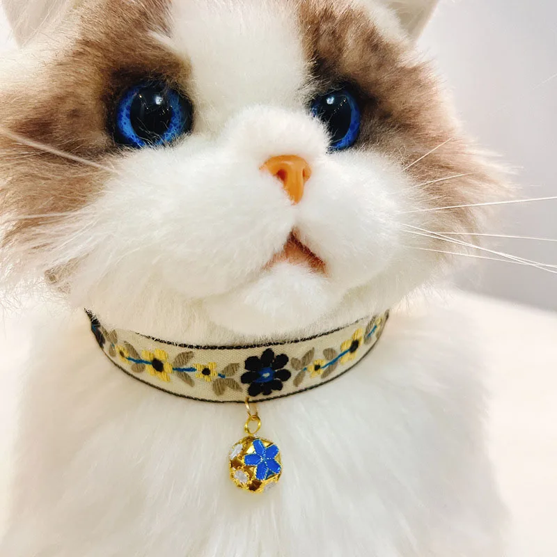 

New Pet Necklace Cute Flower Embroidered Natural Style Pet Collar Dog Cat Decoration Adjustable Pet Accessories Pet Supplies