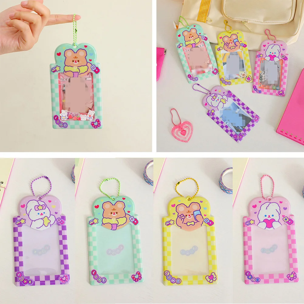 

New Kawaii Bear Card Holder For Student Cute Rabbit Keychain Photocard Bus Card Cover Korean School Stationary