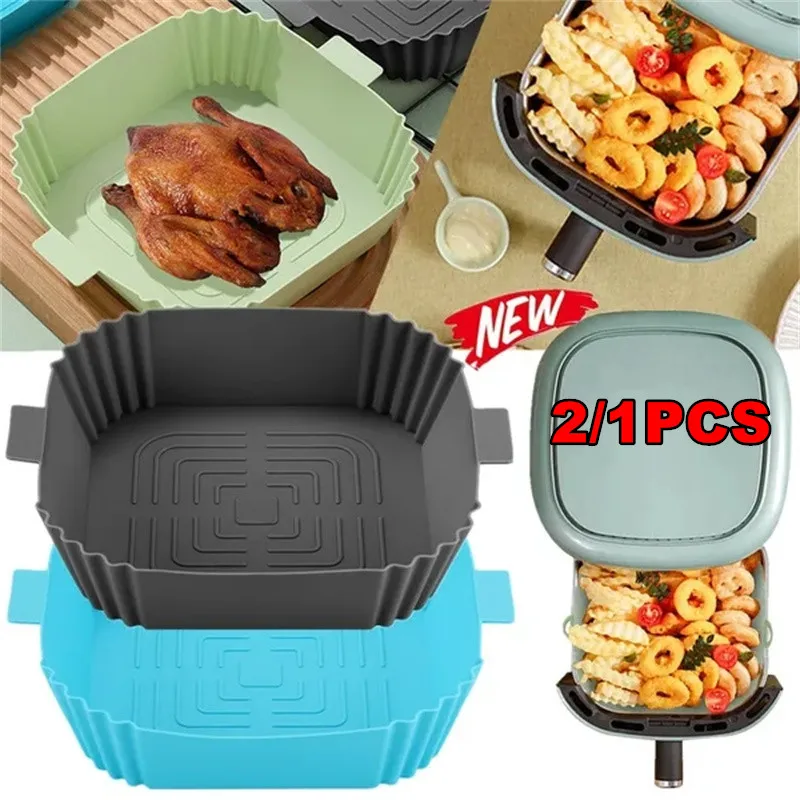 

1/2Pcs Air Fryer Silicone Pot Square Round Microwave Oven Baking Tray Pizza Fried Basket Non-stick Pastry Pots Home Kitchen Tool
