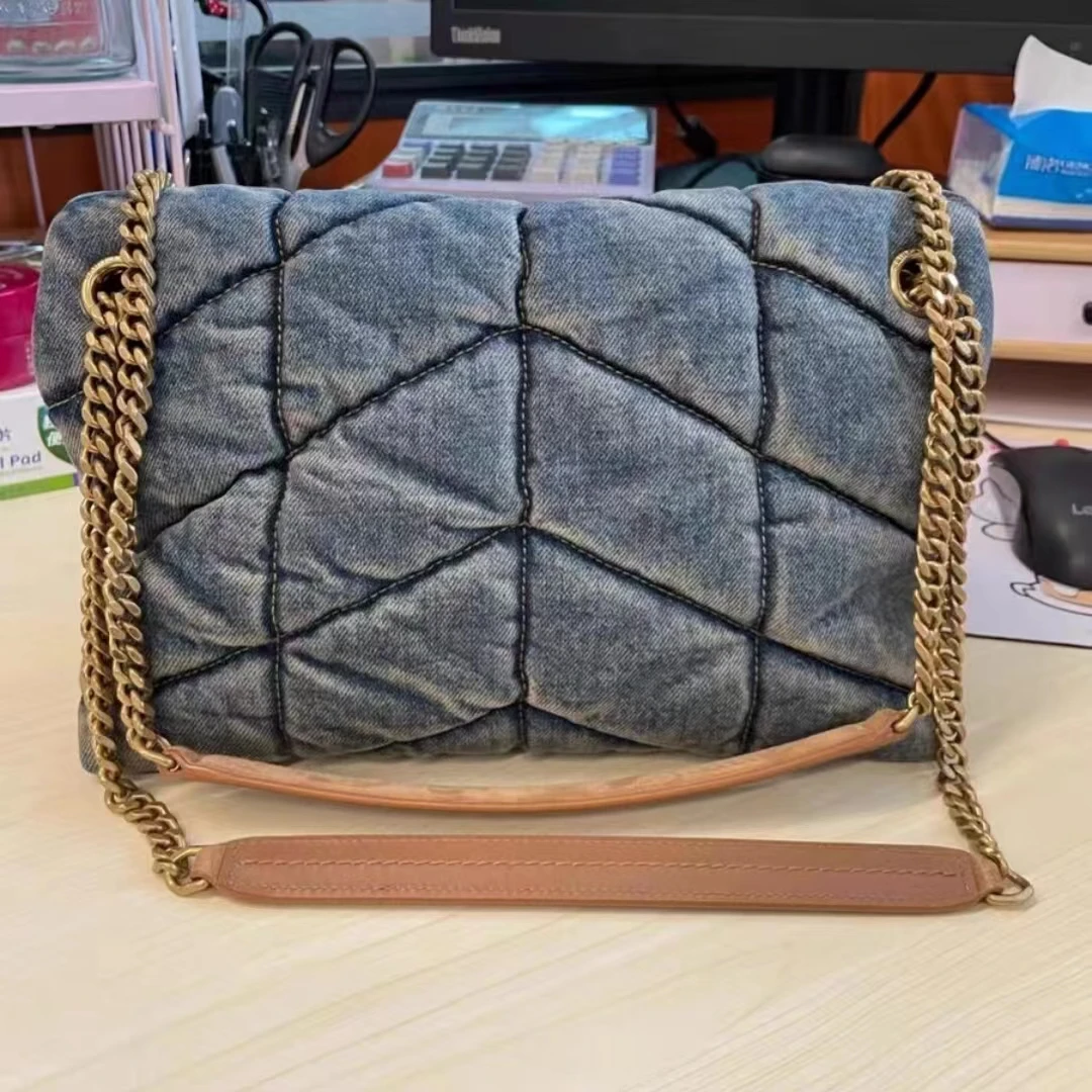 

Luxury Classic Solid Color Denim V Check Gold Buckle Ladies Shoulder Bags Designer Chain Flap Bags Ladies Handbags Crossbody Bag