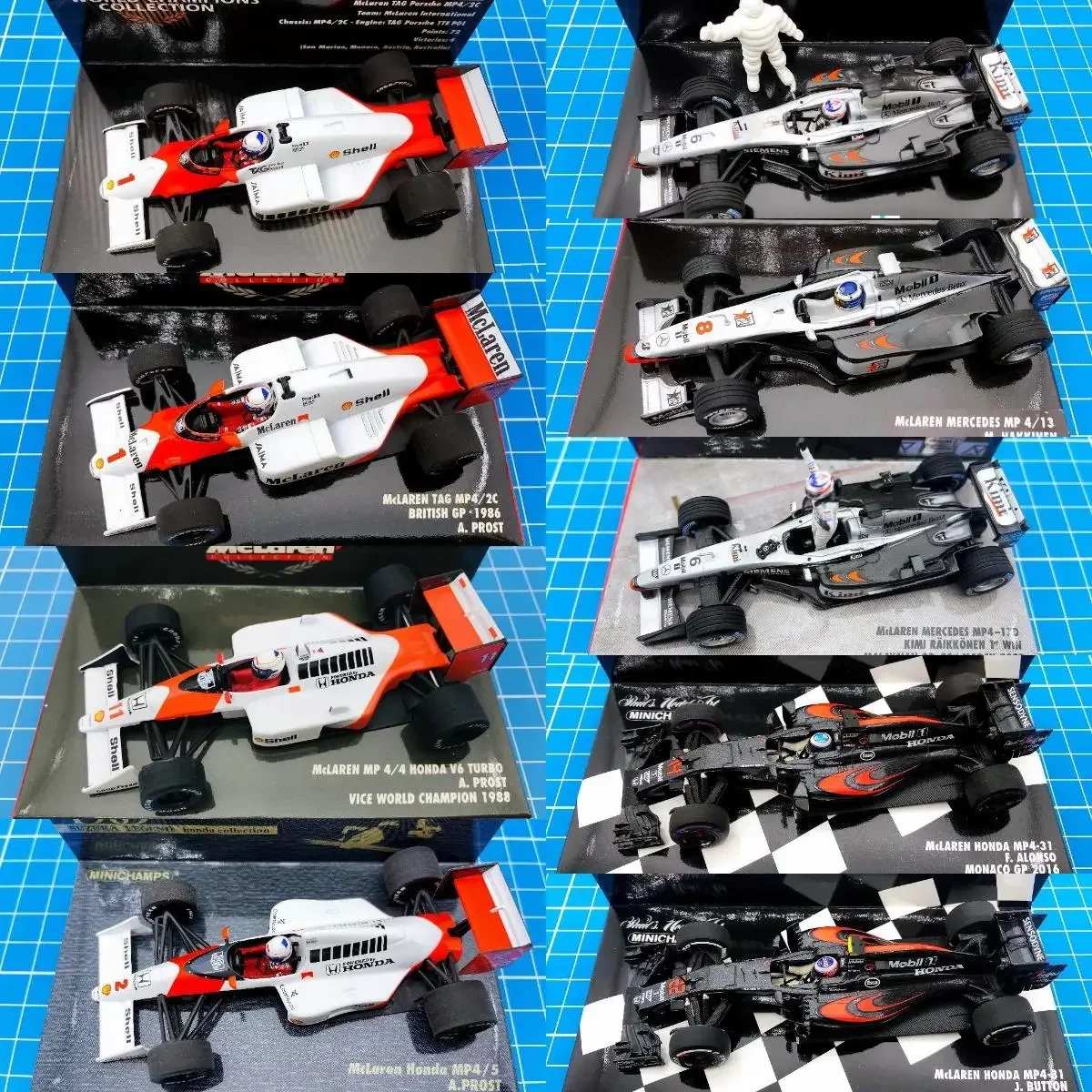 Фото Minichamps 1:43 F1 MP4/2-31 Prost Vettel Hakkinen Raikkonen Alonso Barton, лимитированная серия, статическая модель автомобиля из смолы и металла, игрушка-подарок №1