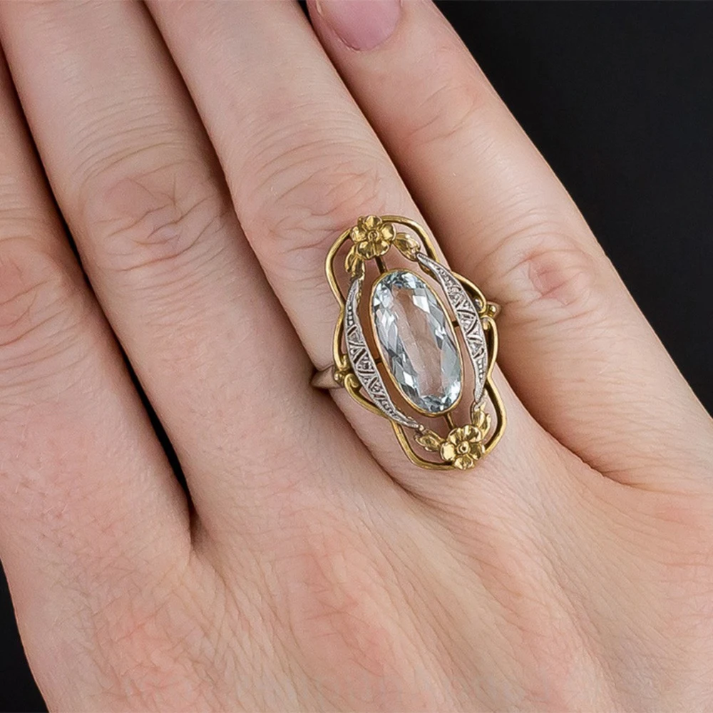 

Vintage Flower Oval Ring Dainty Gold Silver Color Engagement Ring Zircon Stone Rings For Women