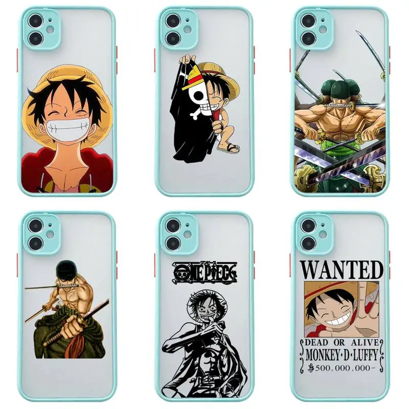 

Best One piece Luffy Zoro Phone Case For iphone 13 12 11Pro Max Mini XS 8 7 Plus X SE 2020 XR Matte Transparent Light blue Cover