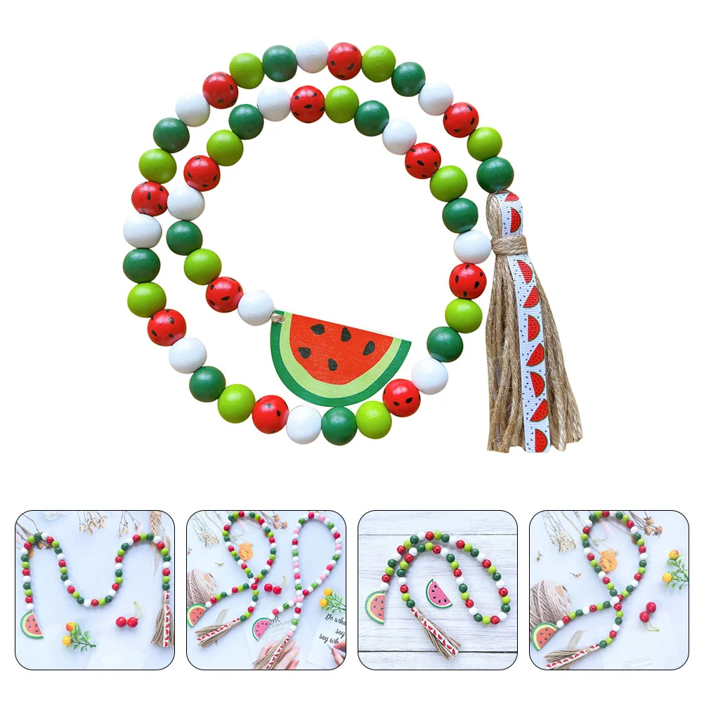 

Twine Tassel Beads Watermelon Wreath Summer Beaded Pendant Hanging String Wood Garland Rope Child Wall Adornment