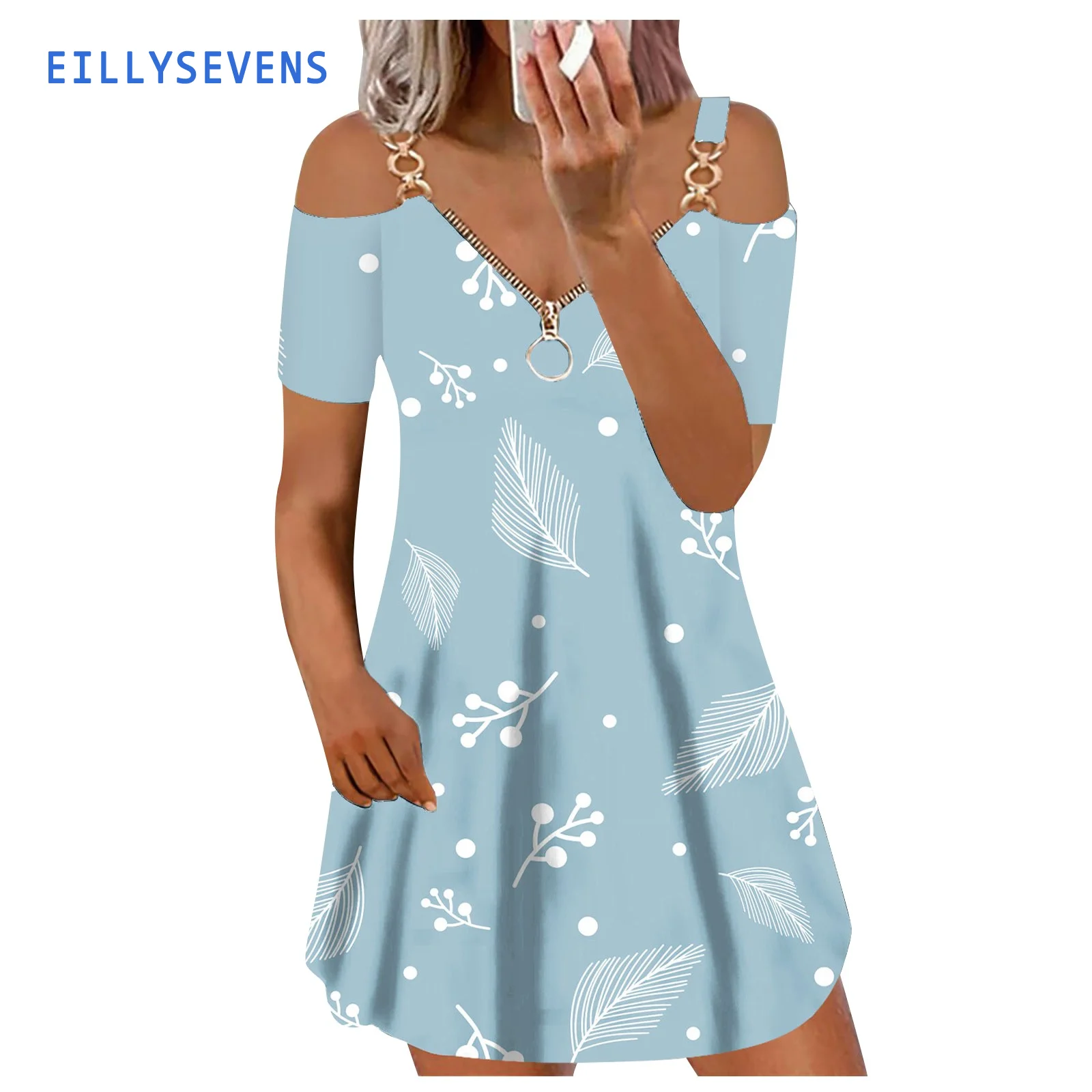 

Элегантные женские платья, сексуальное мини-платье с V-образным вырезом и коротким рукавом, с принтом, с открытыми плечами, на молнии, дизайн...