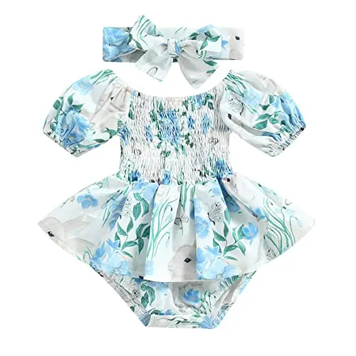 

Пасхальный наряд для маленьких девочек, винтажные Комбинезоны и платье с оборками в виде кроличьих яиц для малышей, платье-комбинезон с цветочным принтом в виде кролика, летняя одежда