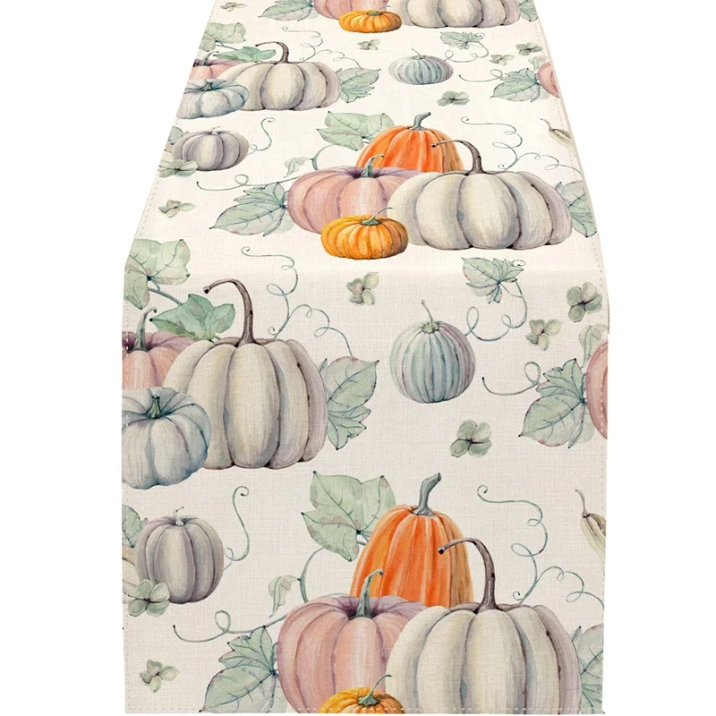 

ABHG Fall Gray Pumpkin Table Runner, Autumn Thanksgiving Table Runners For Kitchen Dining Coffee Or Indoor And Outdoor Home