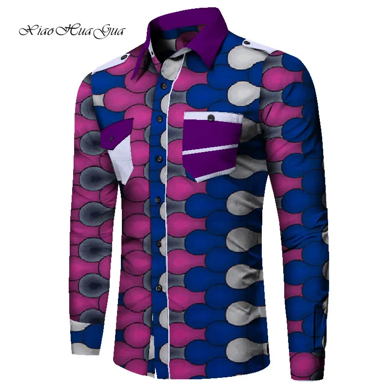 New African print mens dashiki shirts men's African clothes patchwork shirt men long sleeve shirt in Africa clothing wyn895