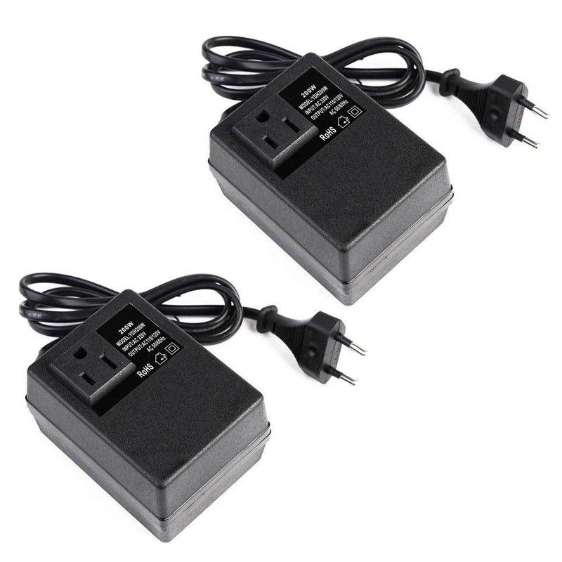 

2X 200W Voltage Converter Transformer 220V To 110V Step Down Travel Voltage Transformer Converter EU Plug