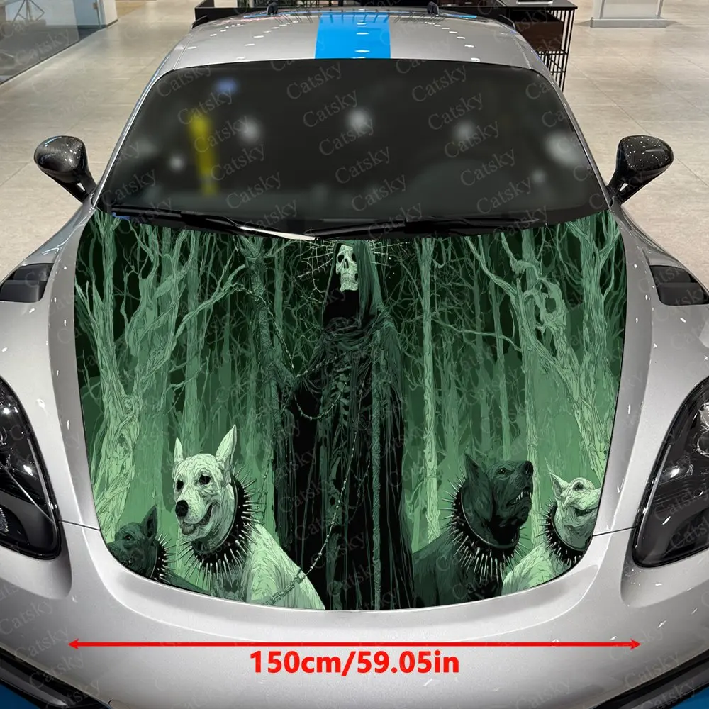 Фото Eerie Forest Green Reaper & Hounds наклейки на капот автомобиля, автомобильные наклейки с декоративным рисунком, самоклеящаяся устойчивая к царапинам палочка для автомобиля №2