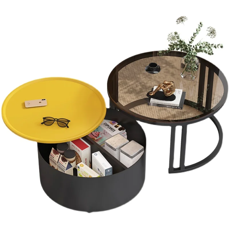 

Nordic Coffee Table Household Apartment Simple Modern Light Luxury Mobile Telescopic Combination Round Glass Coffee Table X711S