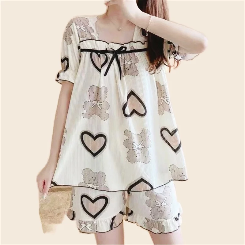 Women's Pajamas Set Cartoon Bear Print Soft Pyjama Big Size Soft Cotton Homewear Cozy Sleepwear Cute Style 3PCS/Set PJS