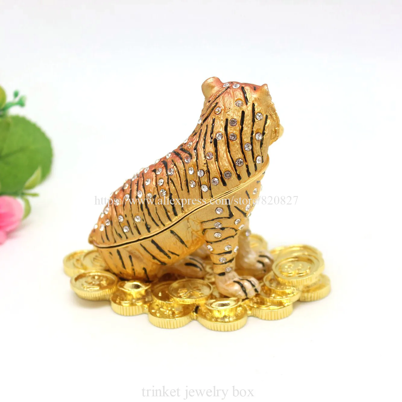 Enamel Jewelry Box Hinged Trinket Box Tiger Figurine Feng Shui Statue Animal Piggy Bank for Necklace Bracelet Ring Organizer Cas