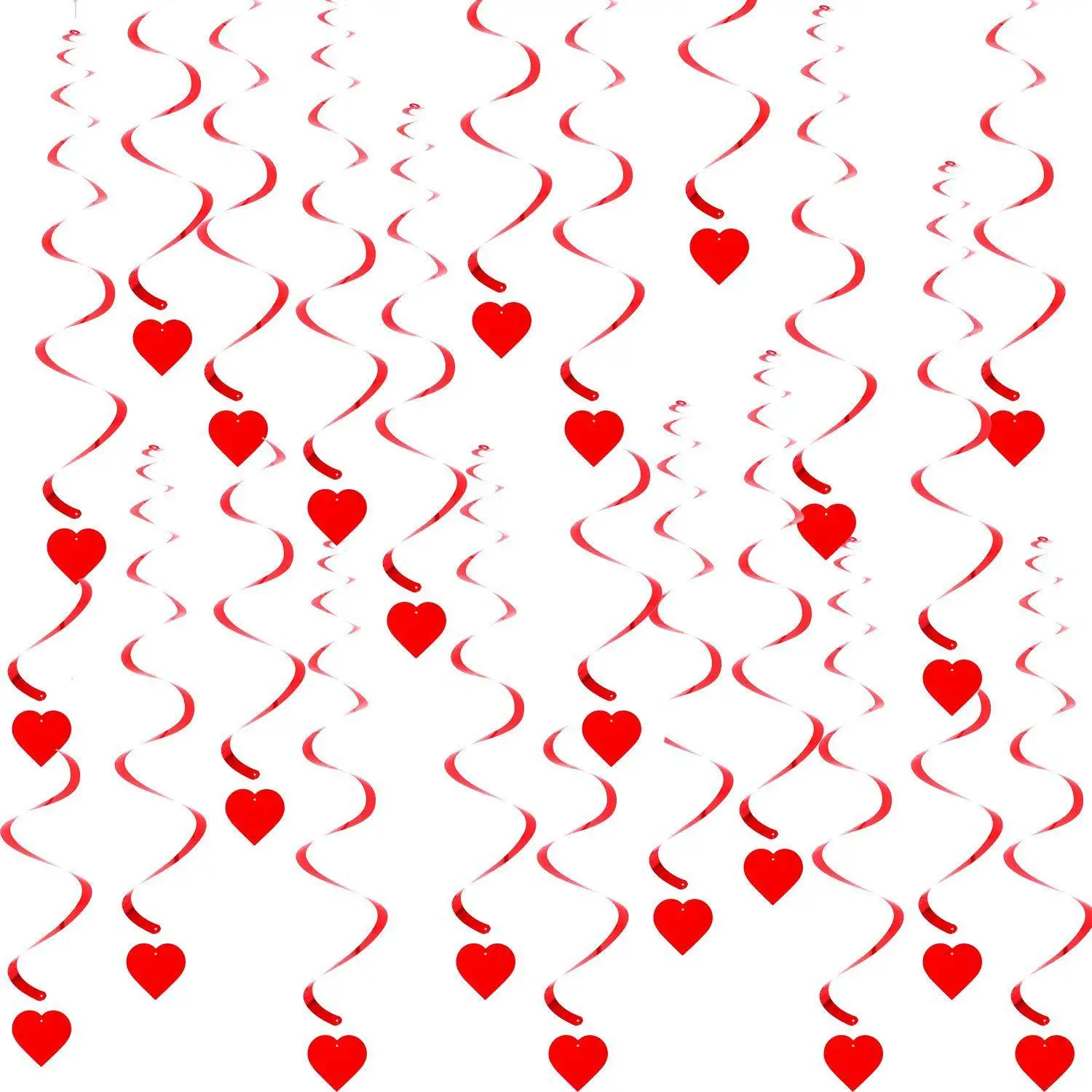 

6pcs Shiny Foil Valentine's Day Heart Streamers Red Hanging Heart Swirl for Romantic Decorations Special Night Party Decoration