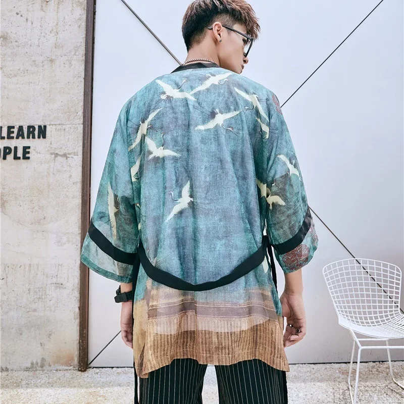 

Yukata Men 2020 Summer Japanese Fashion Male Asian Clothes Boho Kimono Cardigan Men Shirt Haori Japanese Yukata Kimonos 10643