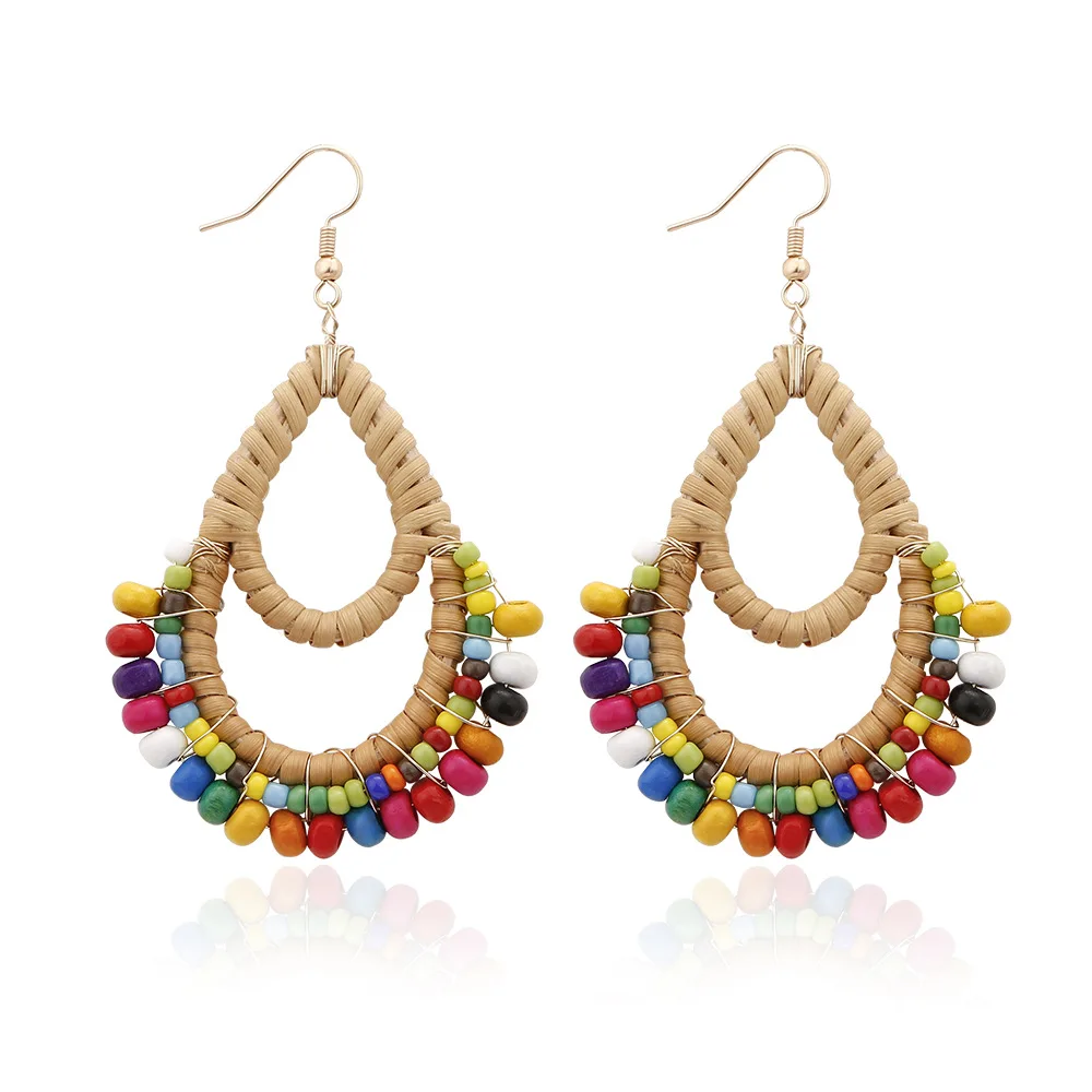 

Hand-woven Exaggerated Rice Bead Earrings Europe and America Bohemian Rattan Earrings Women's Fashion Jewelry