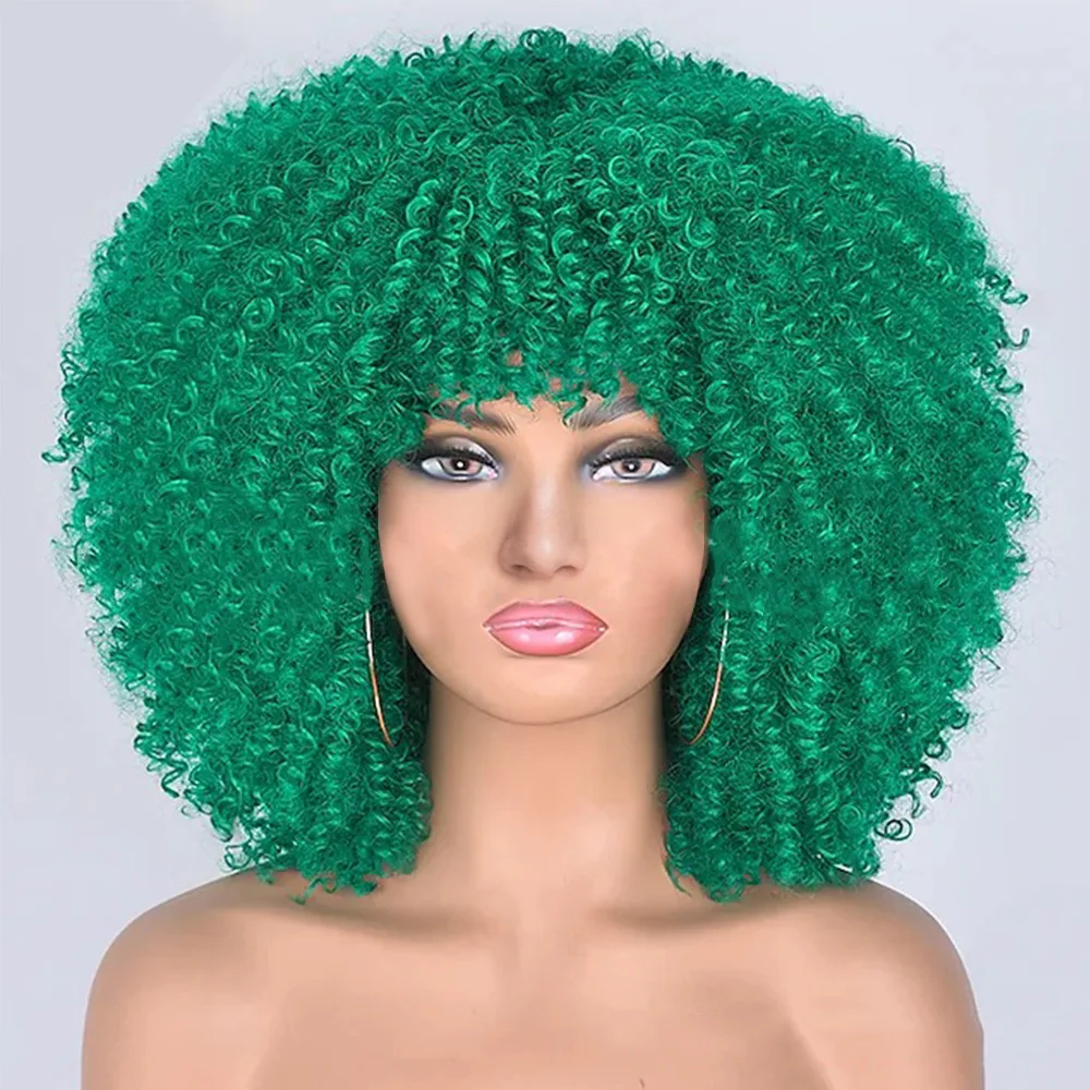 

Short Curly Blonde Wig Synthetic Afro Kinky Curly Wig With Bangs For Black Women Natural Ombre Blonde Cosplay Wig
