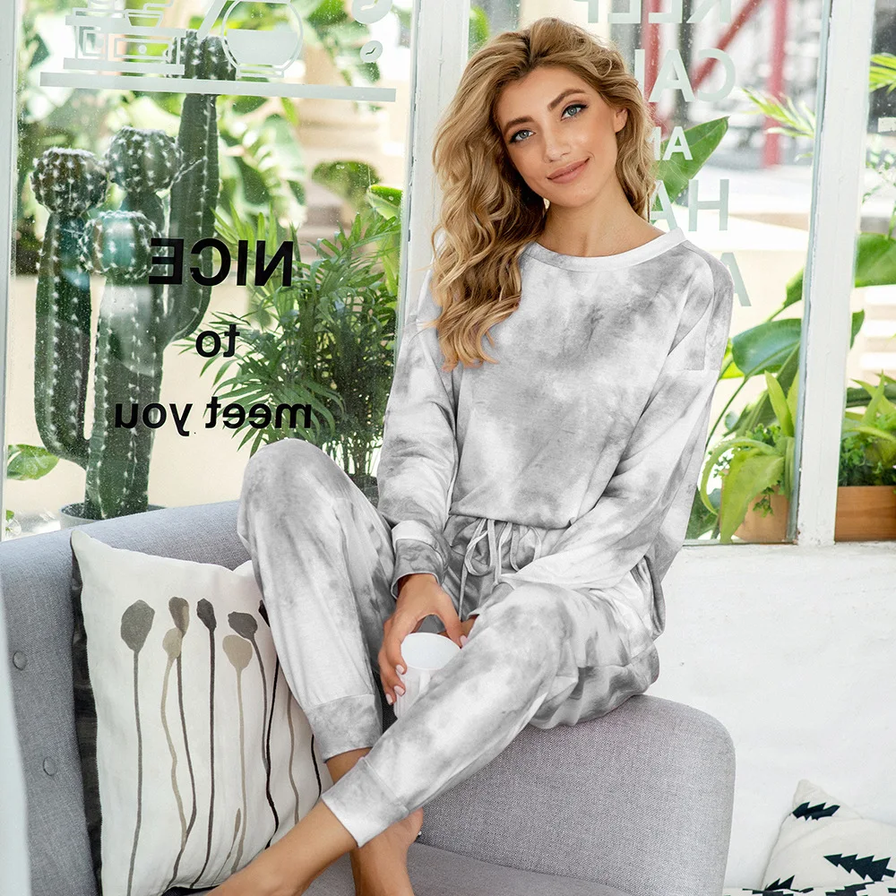 New Casual Tie-dye Printed Pajamas Fall/winter Long-sleeved Home Wear Pijamas Women Pajamas for Women Sleep Tops Night Gown