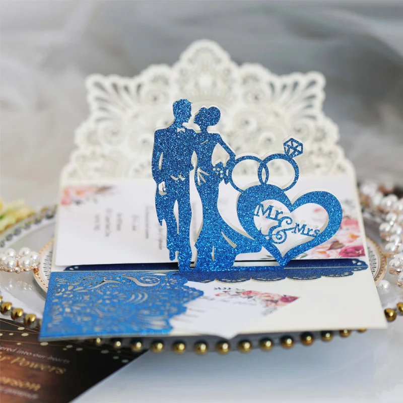 

10/20/50pcs Glitter Wedding Invitation Card 3D Tri-Fold Invitation Cards for Bridal Shower Wedding Engagement Party Decoration