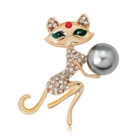 tulx cute cartoon cat brooches funny rhinestone animal cat brooch pin shirt badge lapel pins bag party jewelry