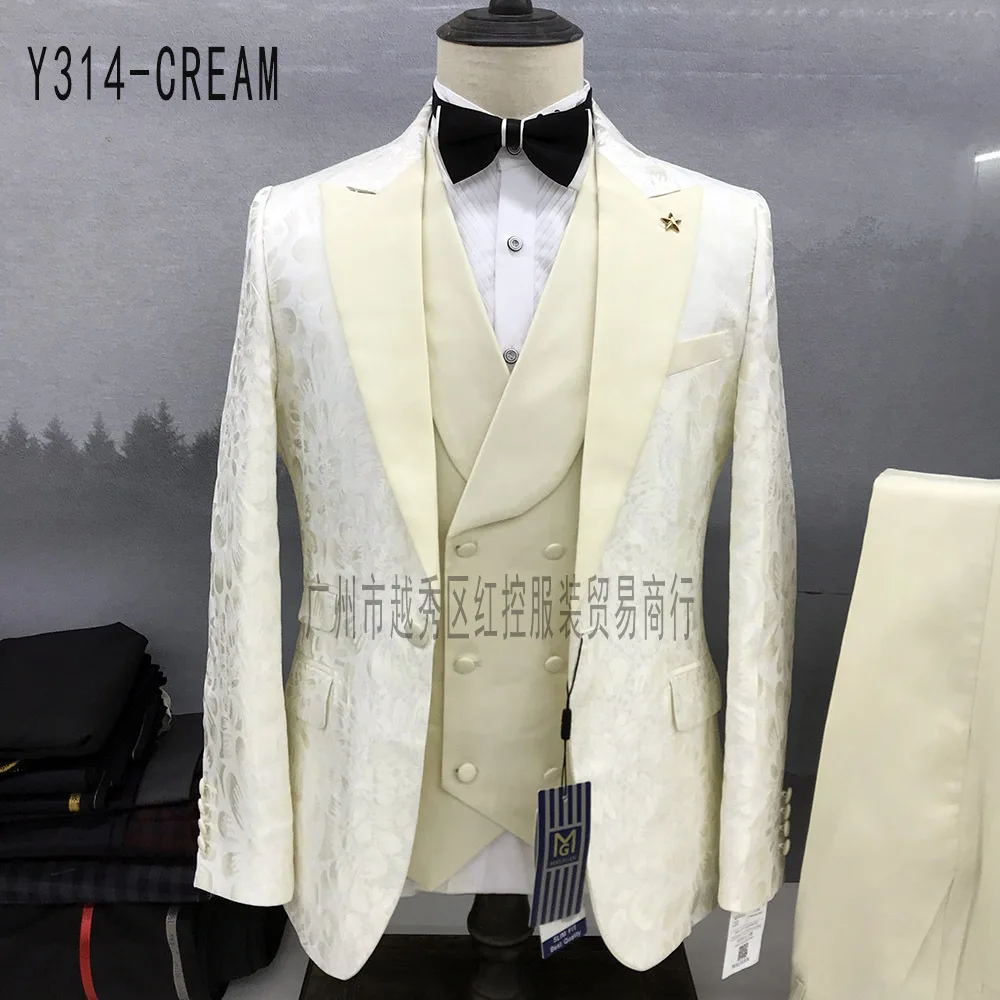 

Новинка 2023, Модный облегающий мужской костюм для отдыха из бутика, индивидуальный костюм с принтом, комплект из 3 предметов, блейзеры, куртка, брюки, жилет, брюки